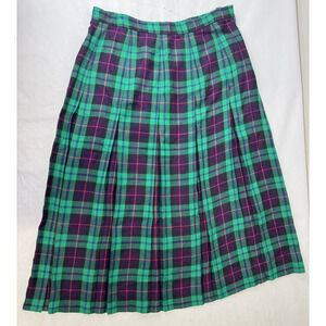 Twee Vintage Plaid Skirt Tartan Made USA Talbots Green Wool Rayon Plus Size 16